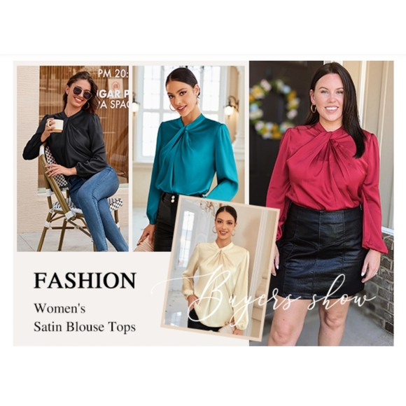 NWT Grace Karin Olive Green Satin Silk Twist Mock Long Sleeve Blouse Shirt L - Picture 7 of 11